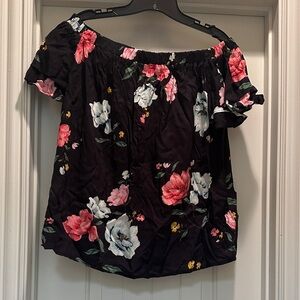 Old Navy Black Floral Off-Shoulder Blouse